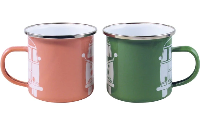 VW Collection T1 Bus Emaille Tassen Set 2 Stück 350 Ml Grün / Rosa 4 VW Collection T1 Bus Emaille Tassen Set 2 Stück 350 Ml Grün / Rosa – Bild 4