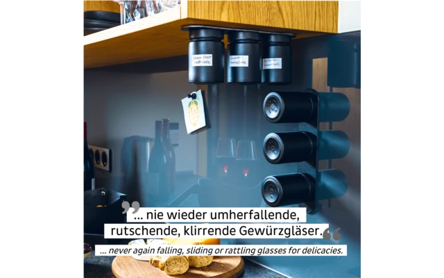 Silwy® Feinkost-Magnetgläser ALL BLACK (192 Ml) 3er-Set Inkl. Metallleiste 1 Silwy® Feinkost-Magnetgläser ALL BLACK (192 Ml) 3er-Set Inkl. Metallleiste